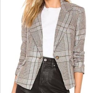 Free People Tan & Blue Plaid Linen Blazer
